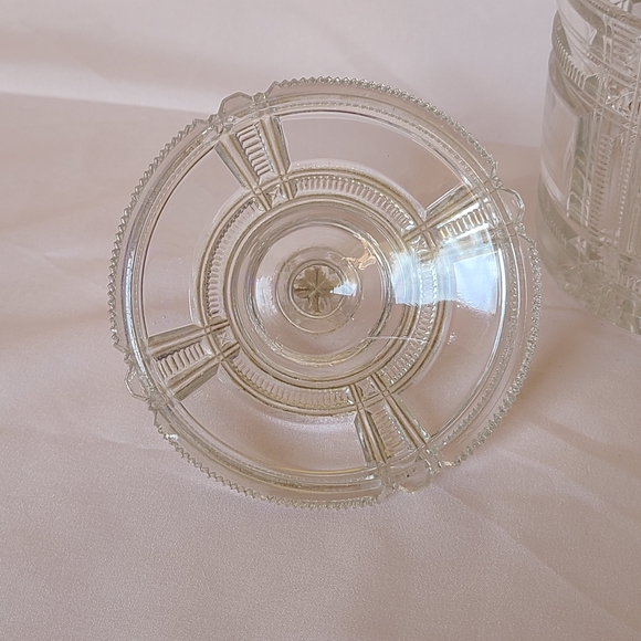 Antique Duncan & Sons Glass Cryptic Zipper Ribbon Stars Lidded Bisquit Jar 1880s - Picture 7 of 8